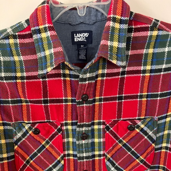Lands’ End Mens Flannel Shirt Size 15 - 15.5 Thick Plaid Traditional Fit - Picture 2 of 5